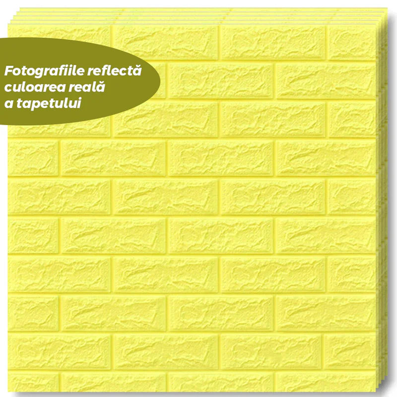 Tapet 3D caramida galbena  auto-adeziv pentru interior, 70 x 77 cm