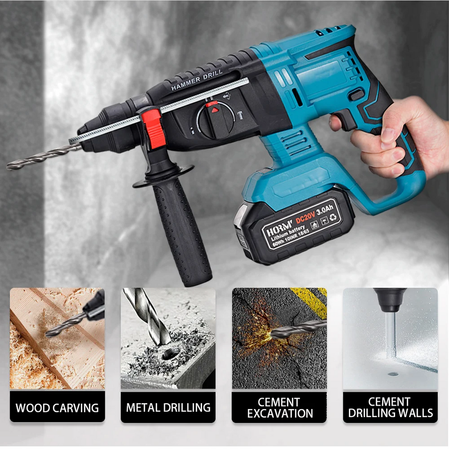 Bormasina cu Percutie Fara Fir Brushless 1850W, 2 Acumulatori 18V, 2580 rpm, Ciocan Rotopercutor SDS Plus
