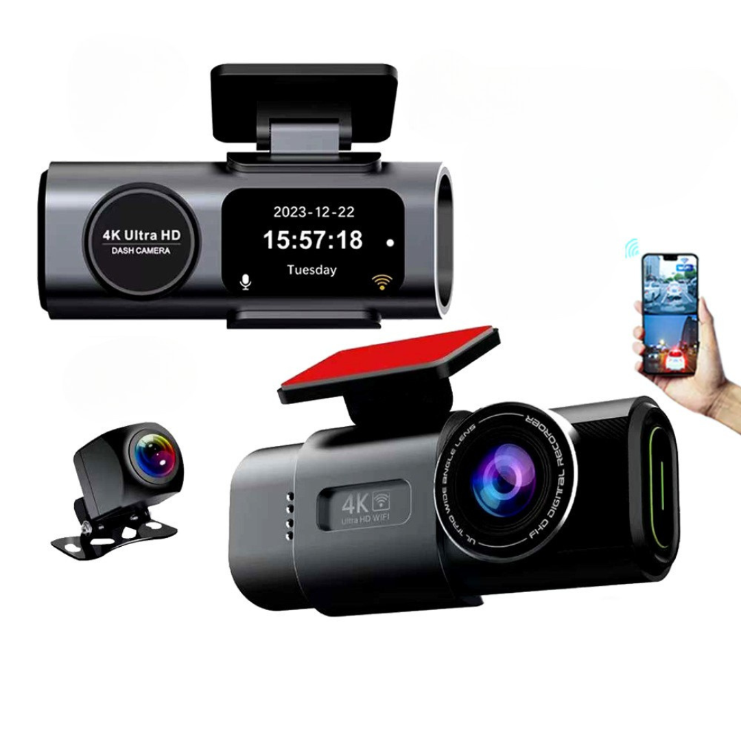 Camera auto duala 4K + 1080P cu WiFi, GPS, viziune nocturna si monitorizare parcare