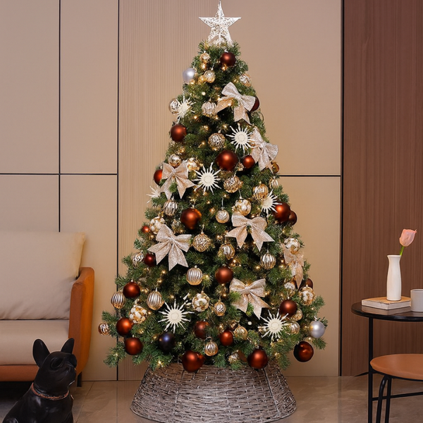 Brad artificial de Craciun decorat, luxos, cu 450 de ramuri dese, 150cm-180cm