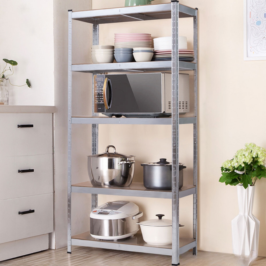 RESIGILAT - Raft metalic cu 5 polite, cadru otel galvanizat, polita MDF, 175kg/polita