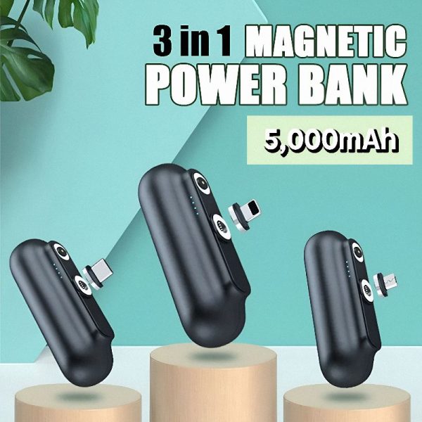 Baterie externa magnetica 3 in 1  5000 mAh Negru