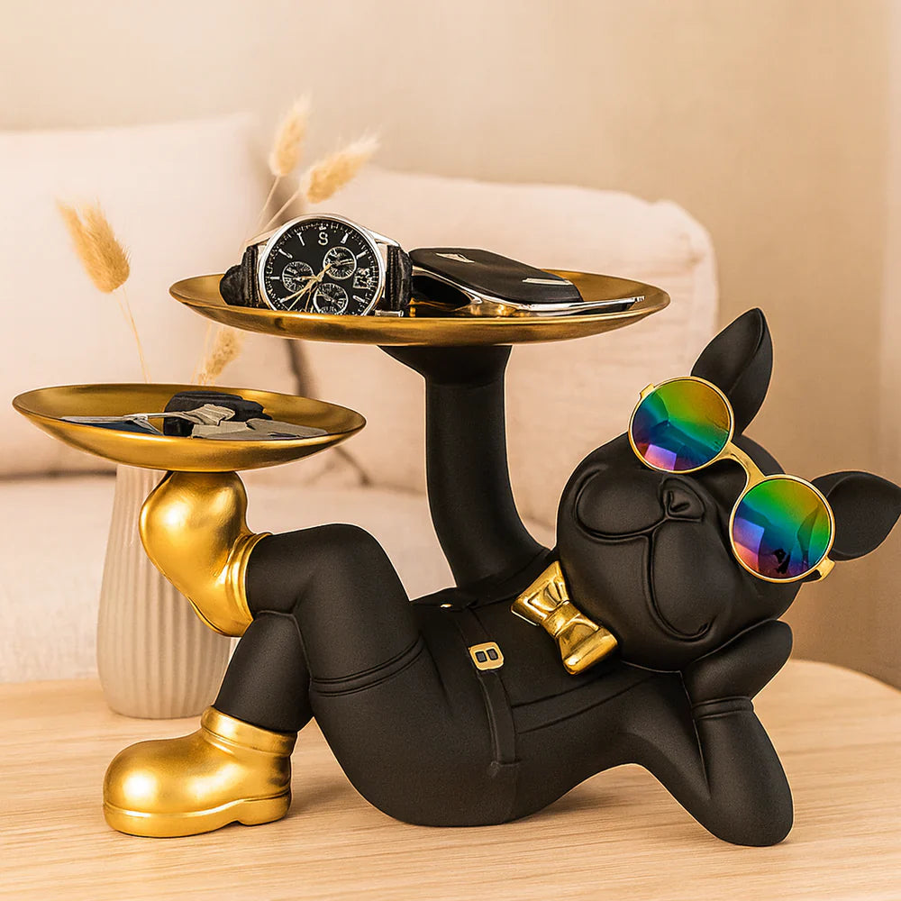 Statuie Decorativa Bulldog cu Tavi pentru Chei si Accesorii 32 x 17 x 18 cm, negru
