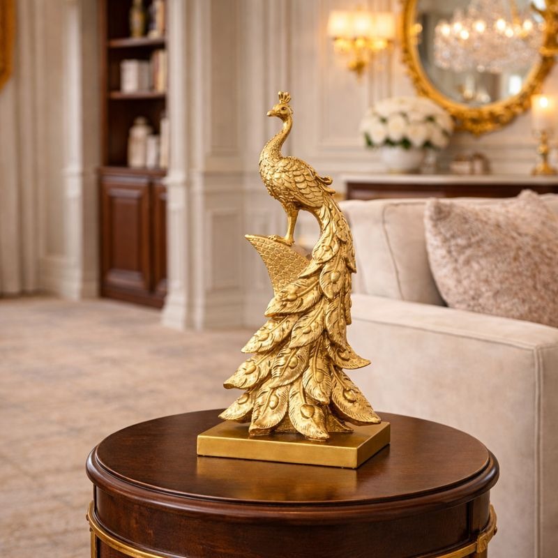 Statueta Decorativa Paun Elegant 40 cm din Rasina