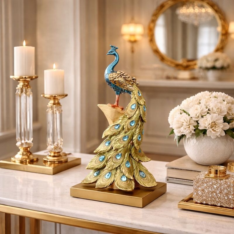 Statueta Decorativa Paun Elegant 40 cm din Rasina