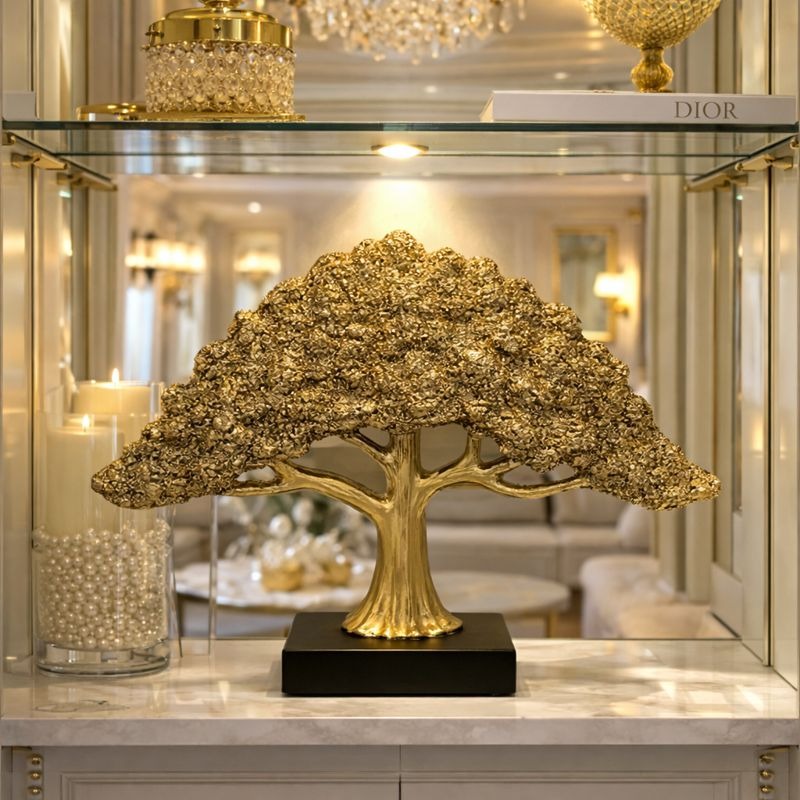 Sculptura decorativa Arborele Fortunei Divine, auriu, din rasina, 23 cm