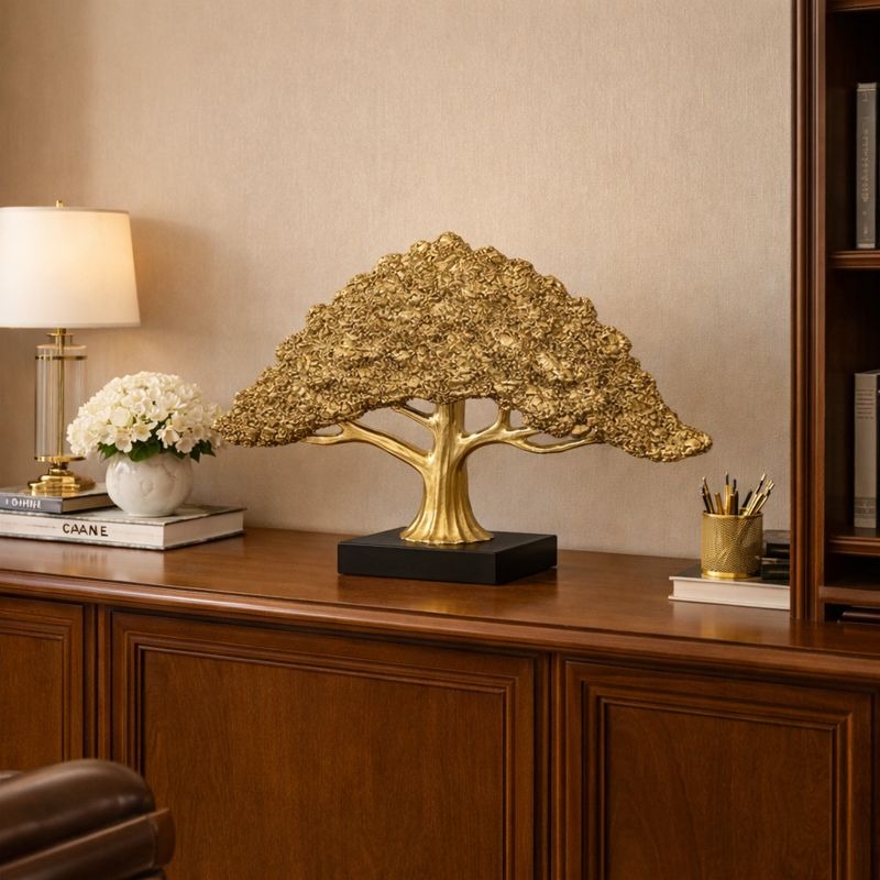 Sculptura decorativa Arborele Fortunei Divine, auriu, din rasina, 23 cm