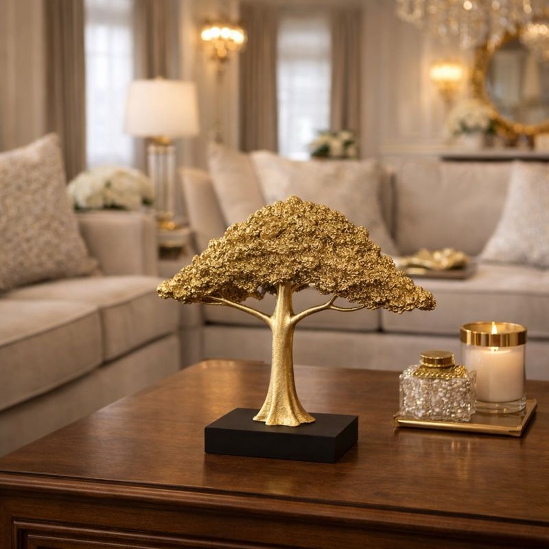 Sculptura decorativa Arborele Fortunei Divine, auriu, din rasina, 23 cm