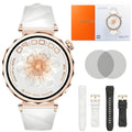 Ceas Smartwatch Dama ELLA Vivendo®, Ecran AMOLED 1.32", Fitness, Apel Bluetooth, Notificari Limba Romana, Asistent Vocal & ChatGPT AI, Incarcare Wireless, Rezistent Apa IP68, 2 Curele Incluse