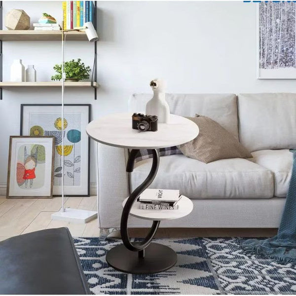 RESIGILAT - Masuta de cafea pentru living, cu cadru din metal si blat stil marmura, design nordic, elegant, 60x40cm