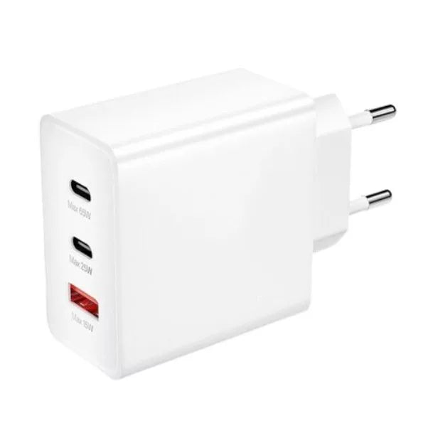 Incarcator telefon  65W, 2 porturi PD/Type-C + 1 port USB, incarcare super rapida, alb
