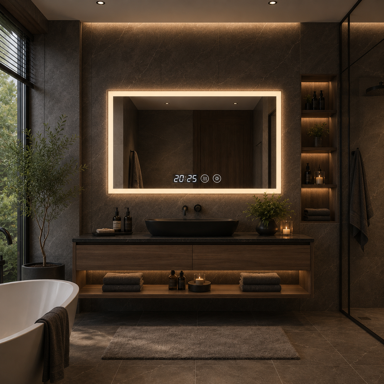Oglinda LED cu Dezaburire Ceas Termometru 80x60cm Design Modern - detaliu produs