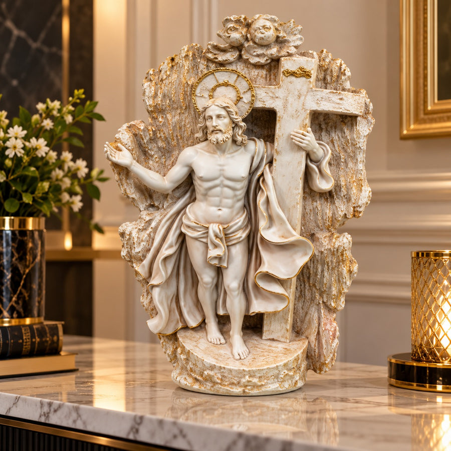 Statuetă Decorativă Iisus Hristos cu Crucea, Rășină Finisată – 26,5 × 14 cm - imagine principala
