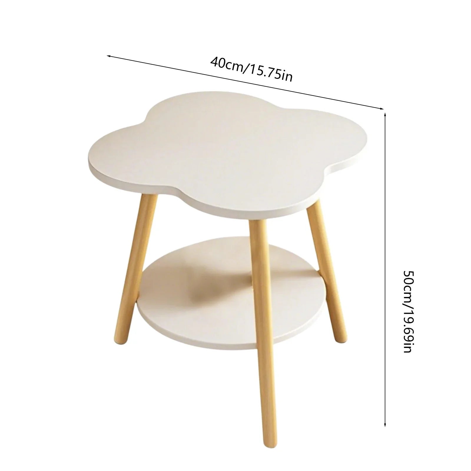 Masuta laterala multifunctionala, forma floare, cu raft depozitare, 50x40x40 cm, alba