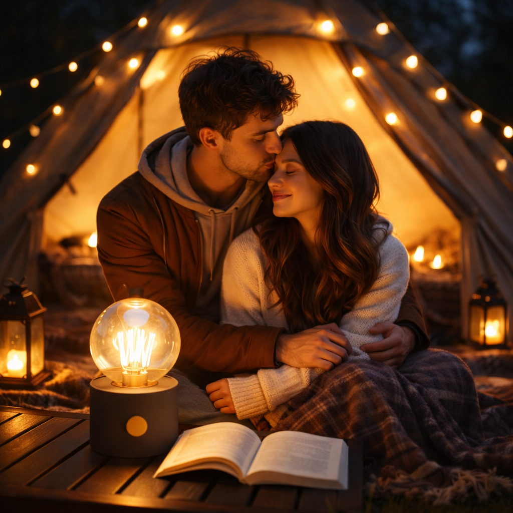 Veioza LED, lumina calda, neagra, alimentare baterii, moderna