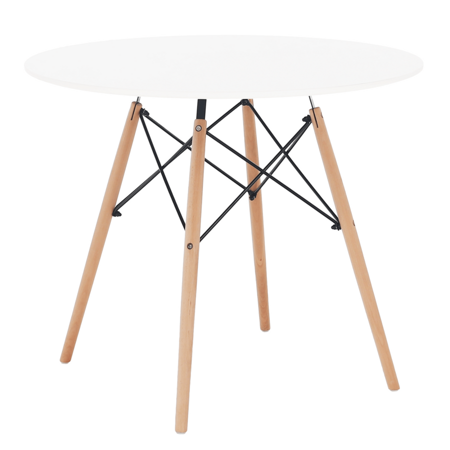 Masa rotunda alba 90 cm cu picioare lemn fag si structura metalica