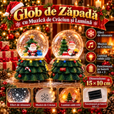 Glob de Zăpadă Premium de Crăciun cu Moș Crăciun, Bază tip Brad Decorat, Muzică, Lumină LED și Efect de Ninsoare – 15 × 10 cm - imagine principala