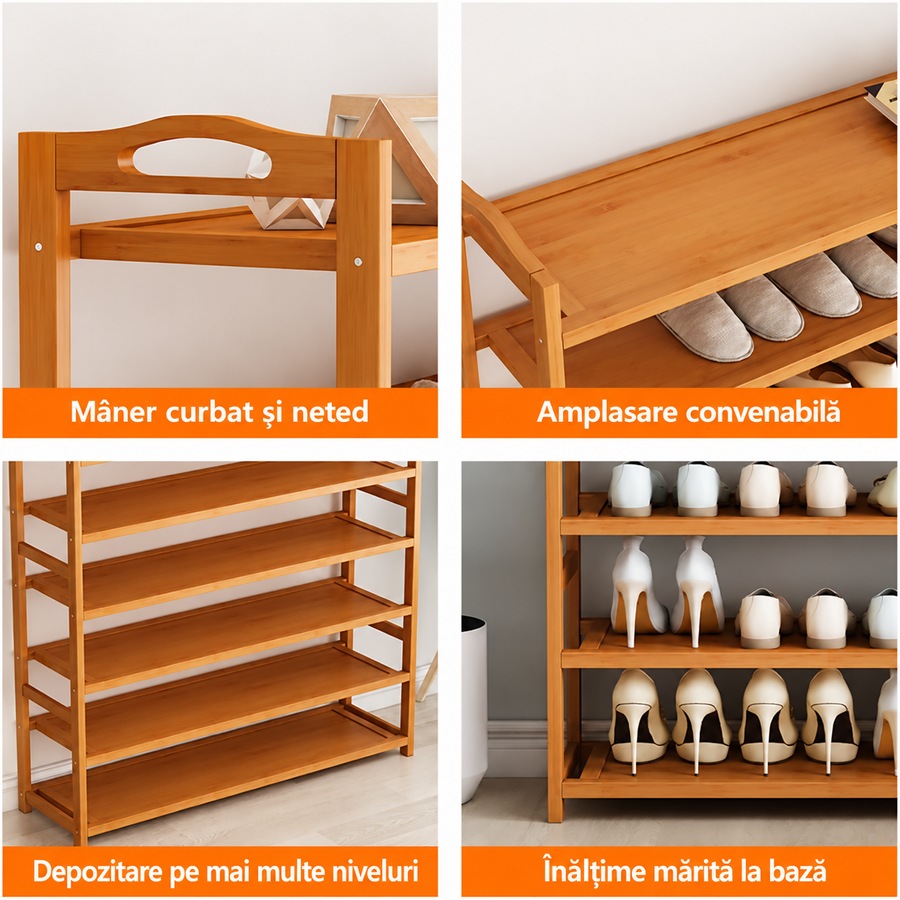 Raft de Pantofi din Lemn cu 6 Niveluri, 100 × 23 × 80 cm - detaliu produs