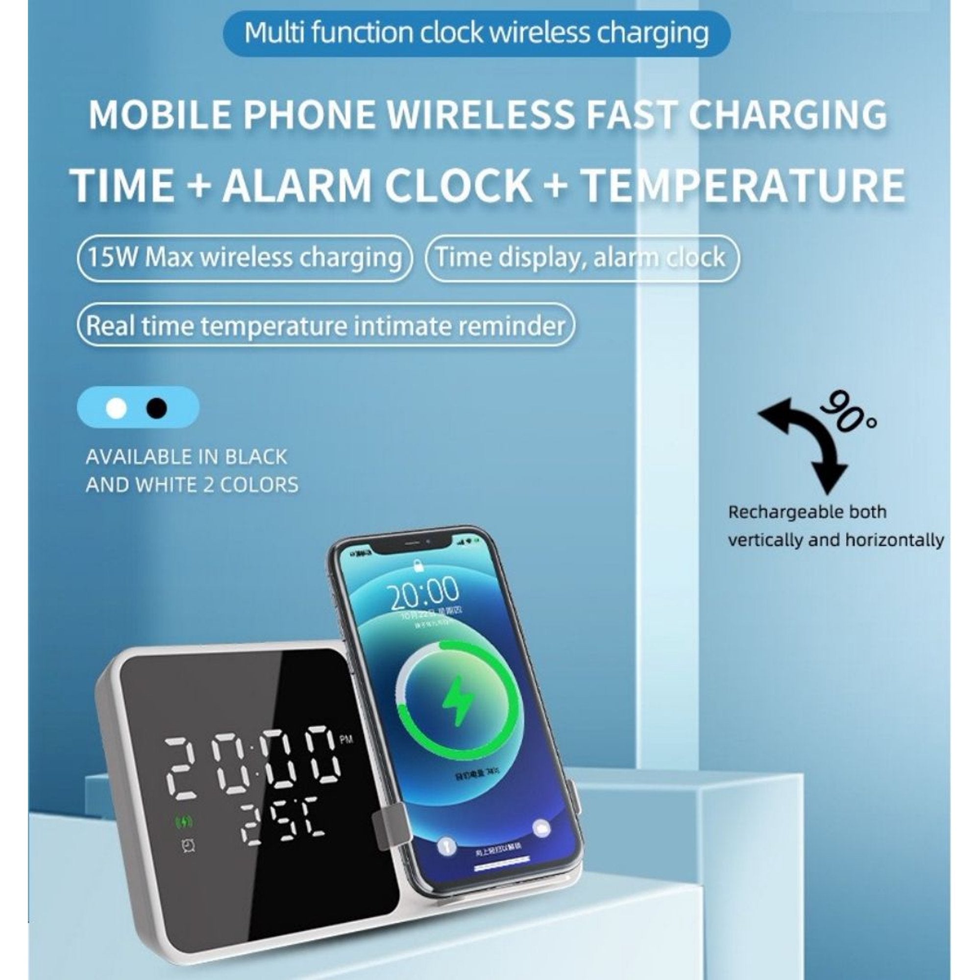 Ceas desteptator cu incarcare wireless 5W si afisaj temperatura in timp real