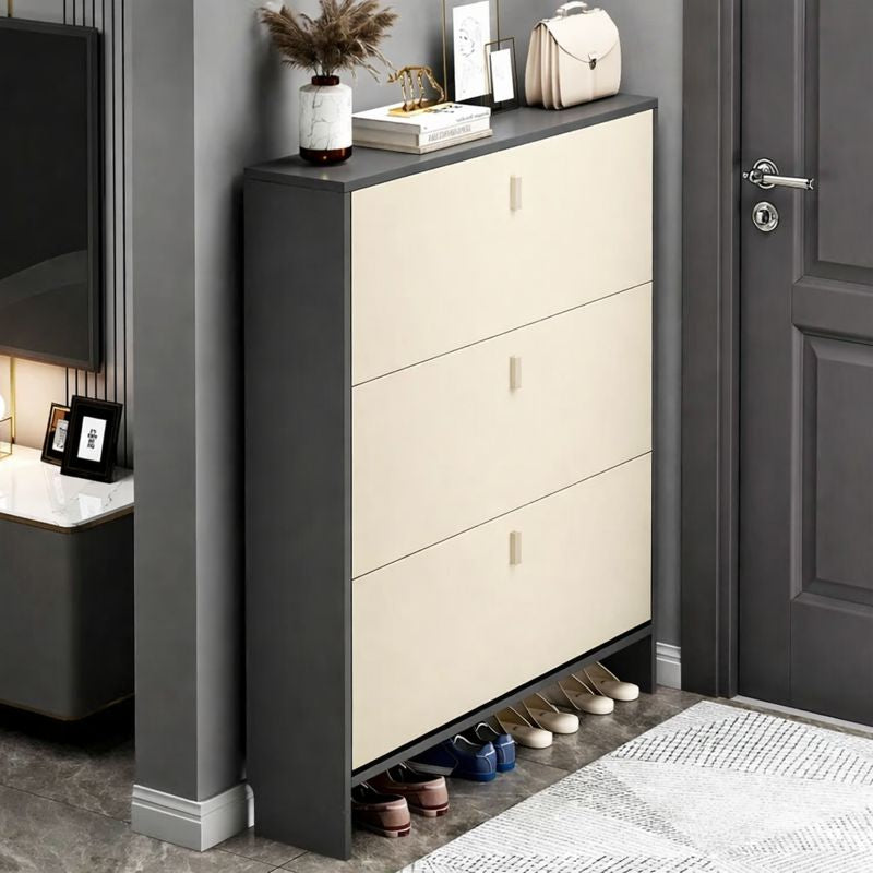 Pantofar modern cu 3 Uși – Crem/Gri, 50/60 x 17 x 100 cm