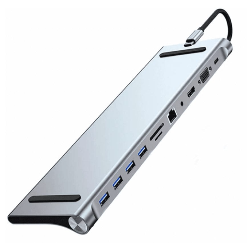 Adaptor hub USB-C 11 in 1 cu HDMI 4K, LAN, VGA, USB 3.0 si cititor card