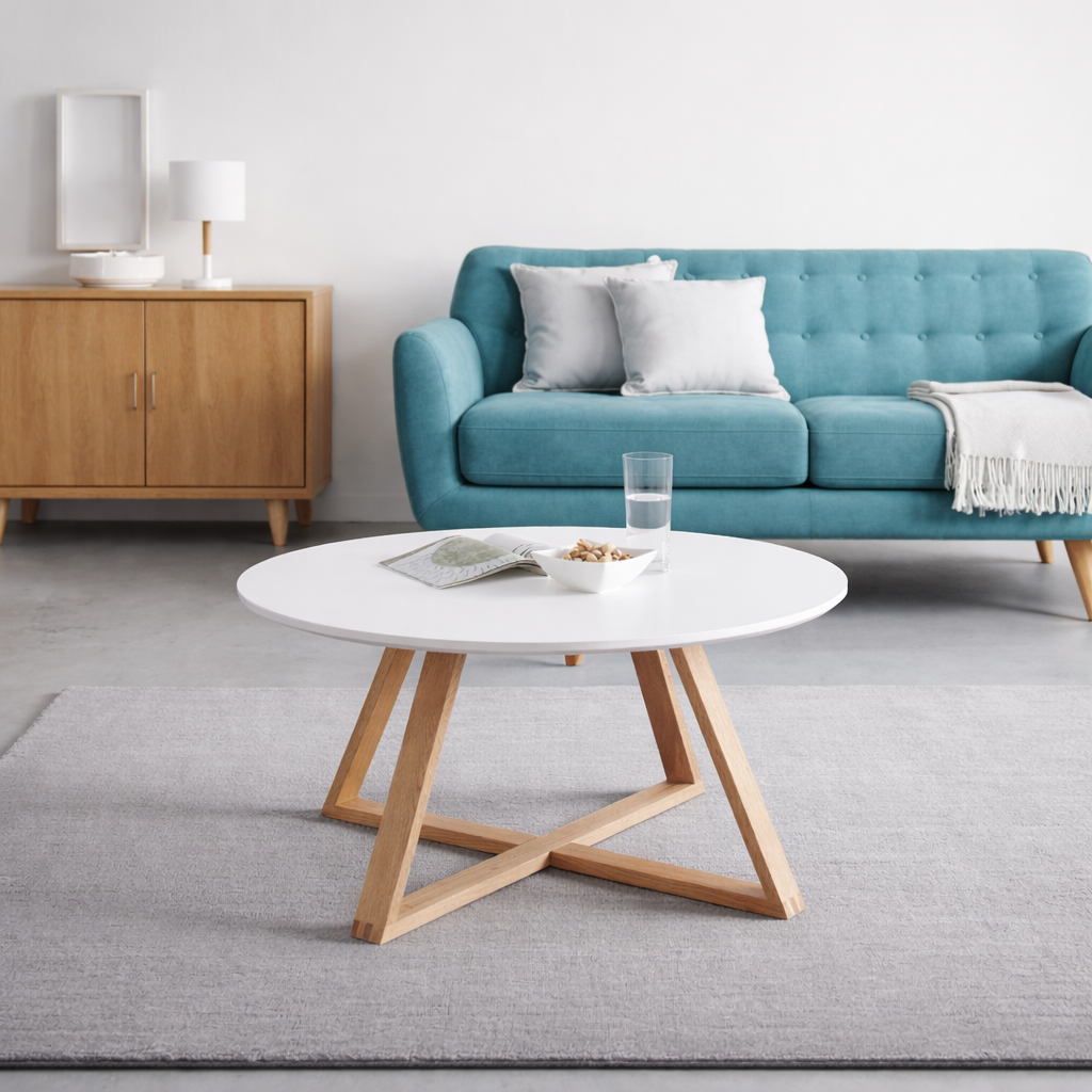 Masuta de cafea alba cu picioare din lemn natural 80x39 cm