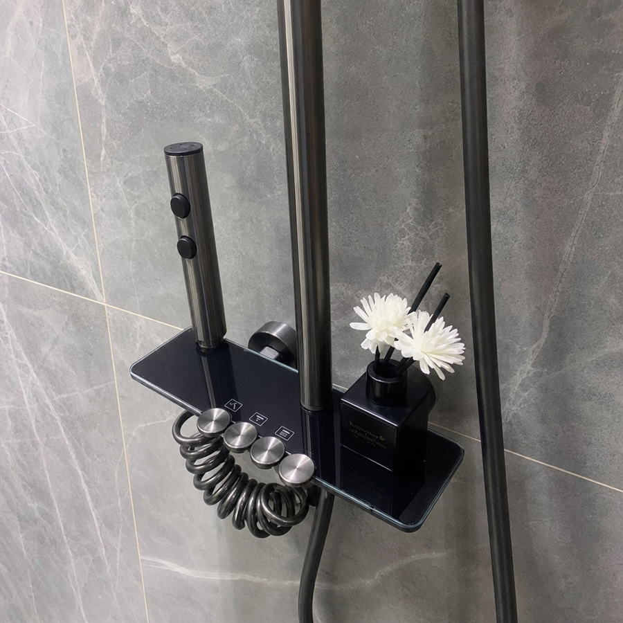 Coloana Dus Inox Crom Negru Duza Masaj Patrata 25cm Sistem Dus Modern - detaliu produs