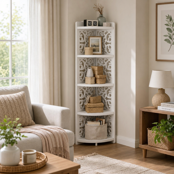 Raft Colt 4 Nivele Organizare Spatiala Design Modern Alb - in context de utilizare