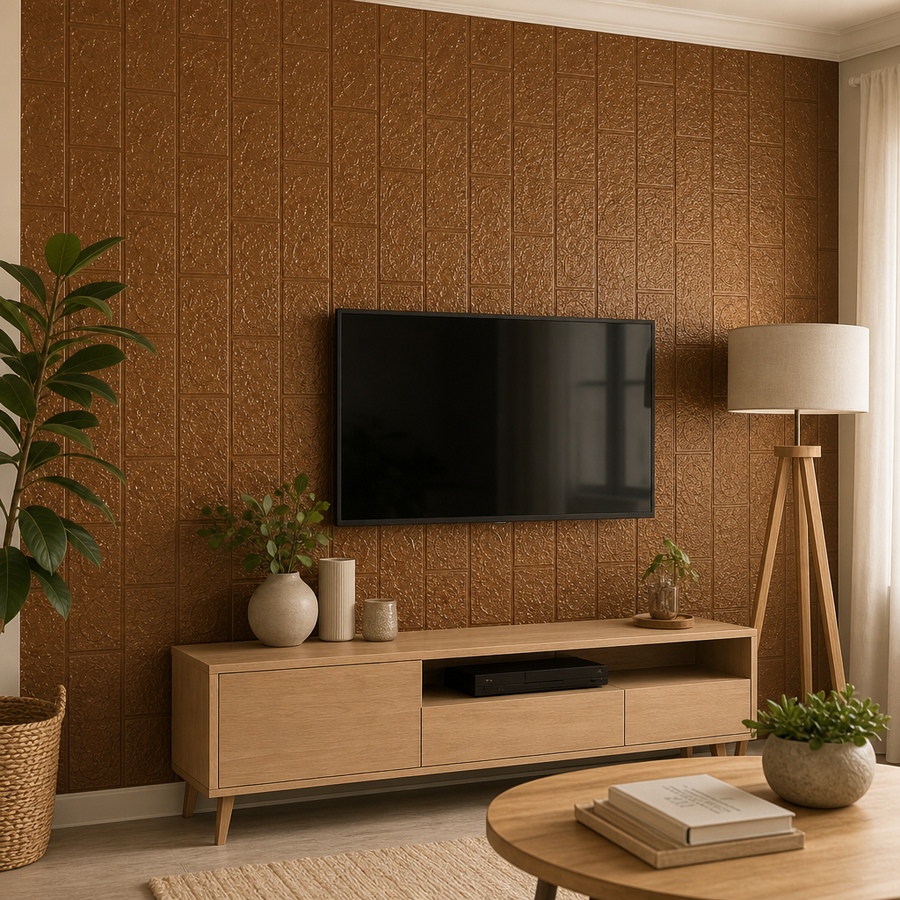 Tapet 3D Autocolant Bronz 70cm x 77cm x 6mm Decorativ Perete - in context de utilizare