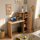 Birou Lemn Masiv Nuc cu Sertar si Raft Stocare 120x60cm Design Ergonomic - in context de utilizare