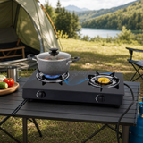 Aragaz Plita Camping 2 Arzatoare Sticla Neagra Securizata Fonta Alama Aprindere Quartz GPL - in context de utilizare