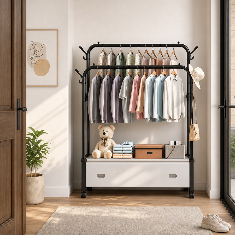 Cuier Perete Organizator Haine Accesorii Metal Negru Modern - in context de utilizare