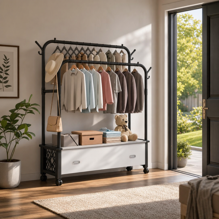 Cuier Perete Organizator Haine Accesorii Metal Negru Modern - in context de utilizare