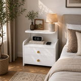 Noptiera moderna cu 2 sertare si 2 polite – design compact, 32 × 30 × 60 cm - in context de utilizare