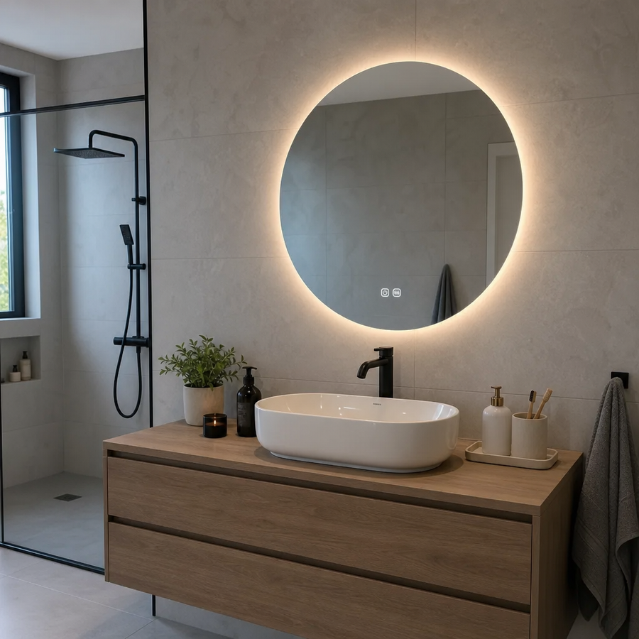 Oglinda de baie, dimensiune 80 cm cu Functie Anti-aburire, Iluminare LED 3 Culori, Touch Control