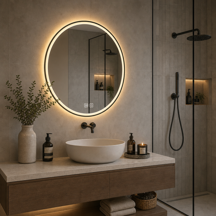 Oglinda Baie 80 cm LED 3 Culori Anti-aburire Touch Control Iluminare Calda Neutra Rece - detaliu produs