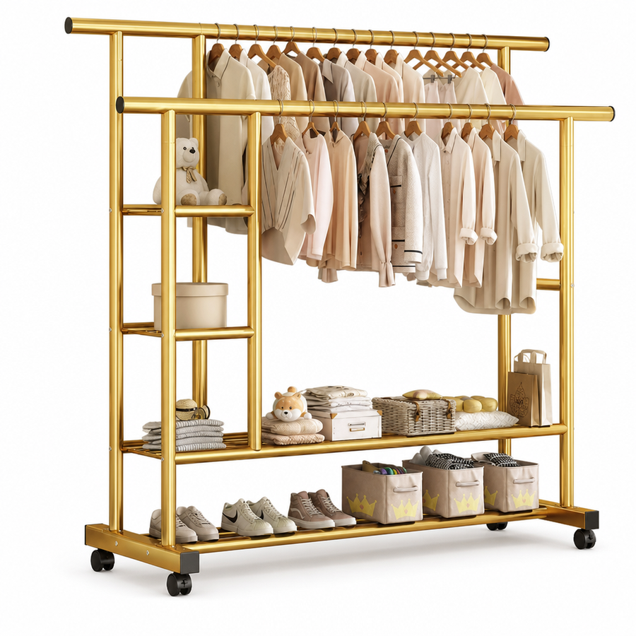 Suport de haine, mobil cu roți, potrivit pentru uz casnic  - detaliu produs