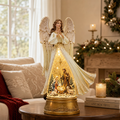 Decorațiune de Crăciun Premium în Formă de Înger, cu Nașterea Domnului, Iluminare și Efect de Ninsoare în Mișcare, 18 × 10 × 30 cm