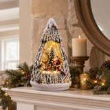 Decorațiune de Crăciun Premium cu Moș Crăciun și Ren, Iluminare Caldă și Efect de Ninsoare în Mișcare – 15,5 × 7,5 × 25 cm - in context de utilizare