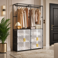 Dulap pentru pantofi Tip Dressing cu Bară Dublă pentru Umerașe și 6 Compartimente de Depozitare, 114 × 30,5 × 175 cm