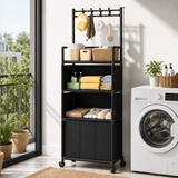 Raft Mobil pentru Baie cu Roti 186x36x57cm Compartimente Sortare Sac Textil Rufe - detaliu produs