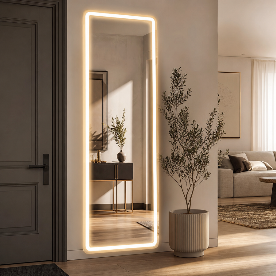 Oglinda LED Dreptunghiulara 160x50 cm 3 Culori Control Touch Sticla HD Cadru Aluminiu - in context de utilizare
