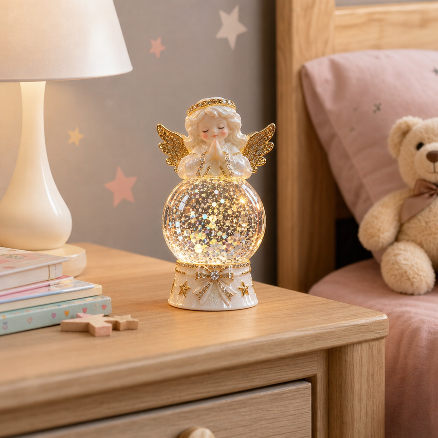 Decorațiune de Crăciun Premium cu Îngeraș, Glob Strălucitor și Iluminare Caldă – 4,9 × 4,9 × 11,5 cm - in context de utilizare