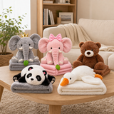 Animalut de Plus 2-in-1 cu Paturica Ascunsa 100x200 cm 5 Modele - in context de utilizare