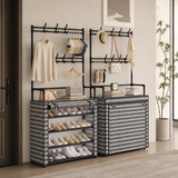Suport multifunctional pentru incaltaminte cu cuier, negru, 171x80x30 cm, cu husa anti-praf - in context de utilizare