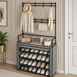 Suport multifunctional pentru incaltaminte cu cuier, negru, 171x80x30 cm, cu husa anti-praf - in context de utilizare