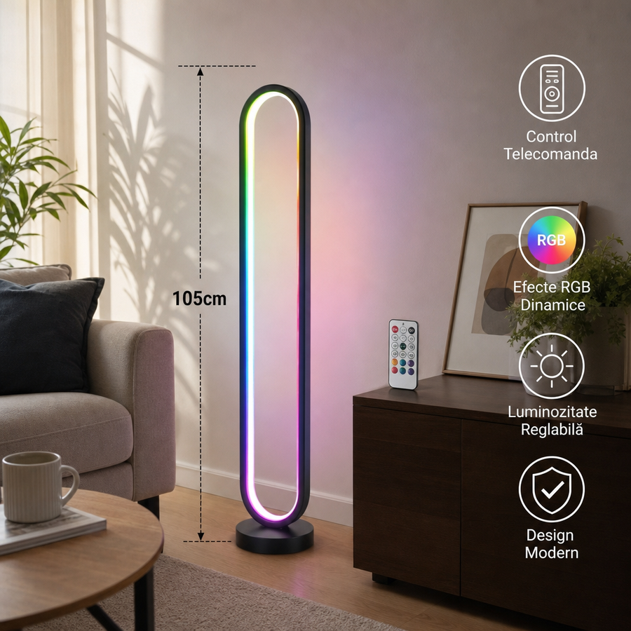 Lampa LED de Podea S-Eye 105cm Control Telecomanda Efecte RGB Dinamice - in context de utilizare