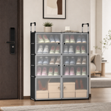 Pantofar Modular cu 6 Compartimente, 81 × 29 × 96 cm, Uși Magnetice Semitransparente, Structură Metalică, Negru/Gri - in context de utilizare