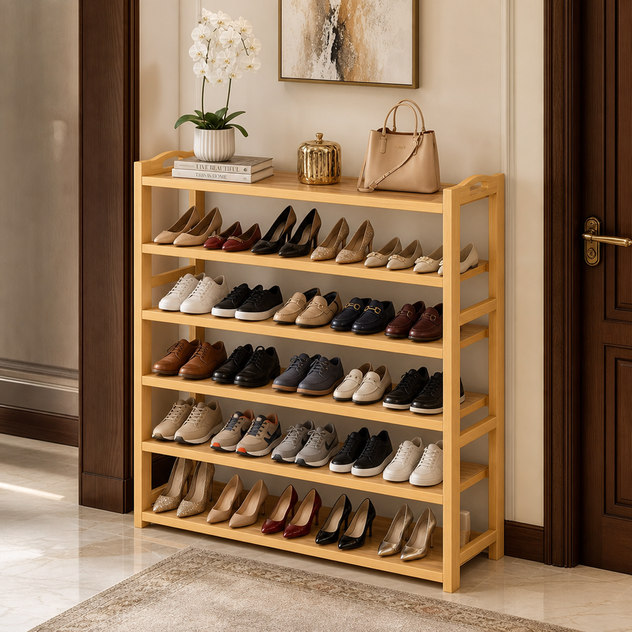 Raft de Pantofi din Lemn cu 6 Niveluri, 100 × 23 × 80 cm - in context de utilizare