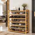 Raft pentru Încălțăminte Premium din Lemn, 6 Niveluri, 100 × 23 × 80 cm, cu Mânere Laterale Integrate, Design Modern și Elegant, Culoare Lemn Natural